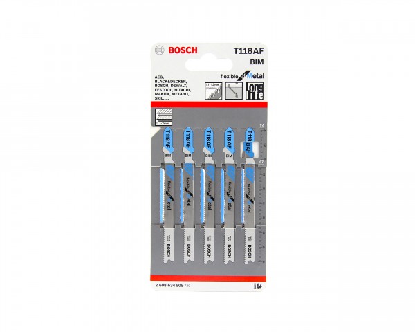 BOSCH JIGSAW BLADE T118AF PK5 FLEXABLE FOR METAL T-SLOT 1-3MM MATERIAL ...